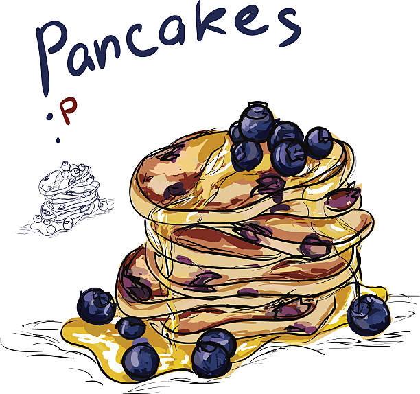 ilustrações, clipart, desenhos animados e ícones de panquecas - pancake illustration and painting food vector