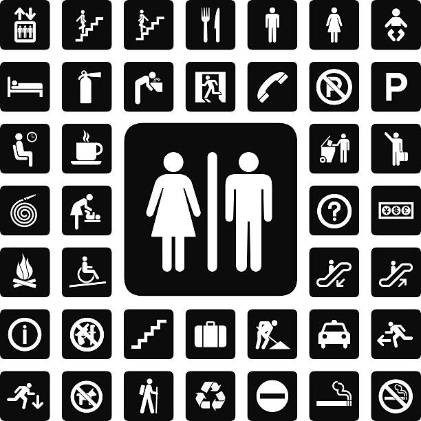 ilustraciones, imágenes clip art, dibujos animados e iconos de stock de icono de general - public restroom bathroom restroom sign sign