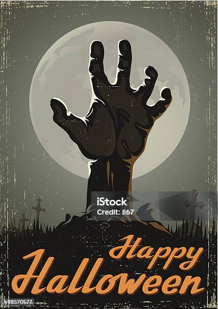 Halloween Background With Zombie Hand Stock Illustration - Download Image Now - Zombie, Land, Spooky