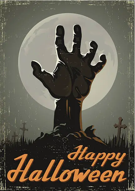 Vector illustration of Halloween background with zombie hand