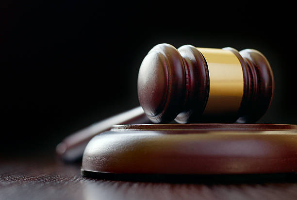 istock Vintage gavel placed on a round sound block 498570921