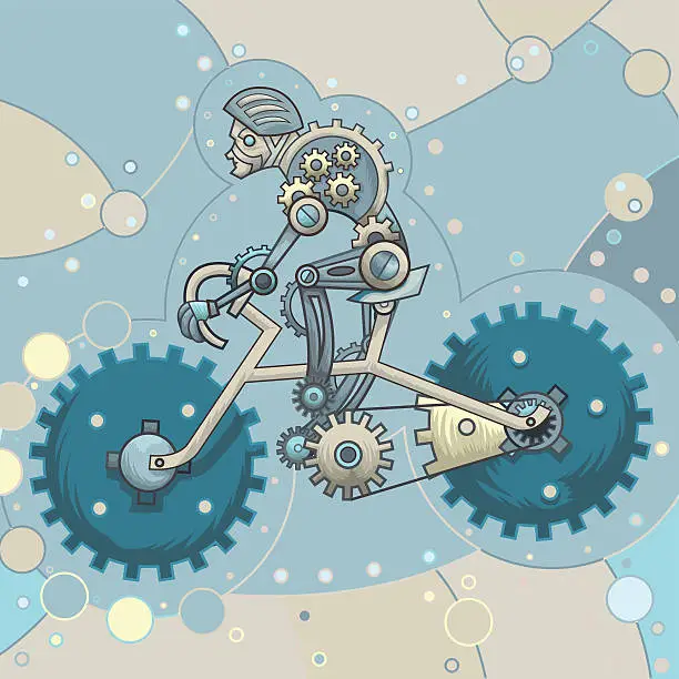 Vector illustration of robot-blue-biking