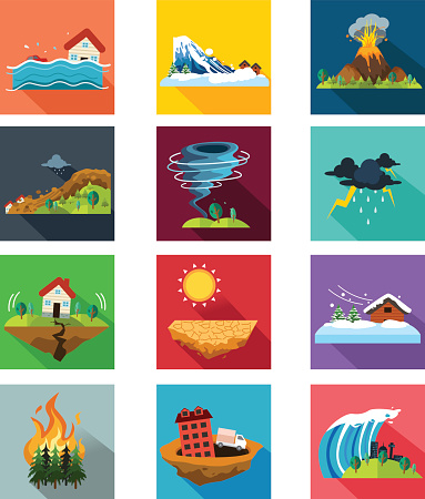 A vector illustration of natural disaster icon sets