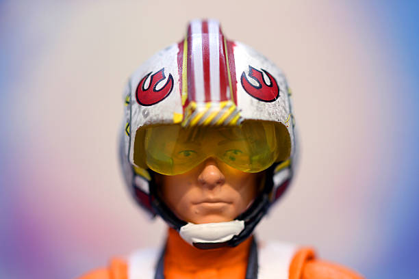 Vancouver, Canada - November 15, 2015: Luke Skywalker from the Star Wars film franchise against a blue background. The toy is part of the Black Series line of toys. 