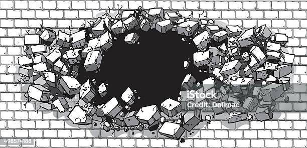 Hole Breaking Through Wide Brick Wall Stock Illustration - Download Image Now - Breaking, Brick Wall, Wall - Building Feature