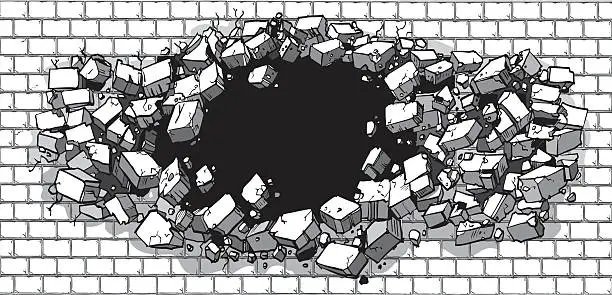 Vector illustration of Hole Breaking Through Wide Brick Wall