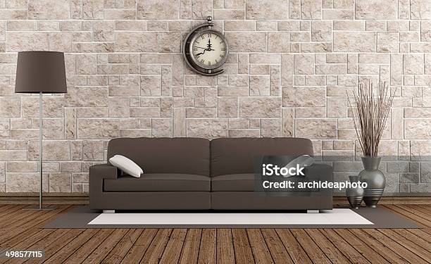 Modern Sofa In A Retro Room Stock Photo - Download Image Now - Arts Culture and Entertainment, Beige, Brown