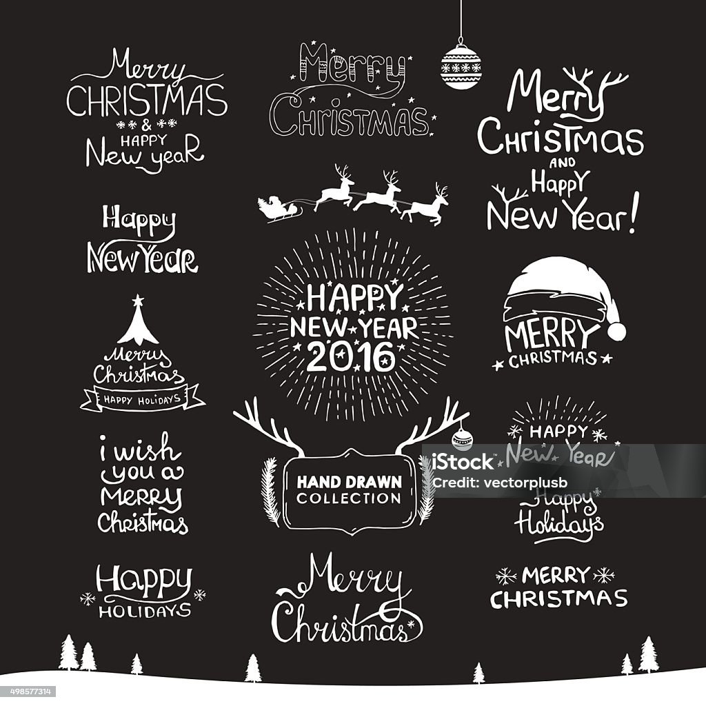 Vintage Feliz Navidad y feliz Año Nuevo Calligraphic mano con el dibujo - arte vectorial de Navidad libre de derechos