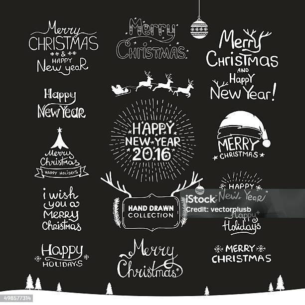 Vintage Joyeux Noël Et Bonne Année Calligraphic Main De Tirage Vecteurs libres de droits et plus d'images vectorielles de Noël
