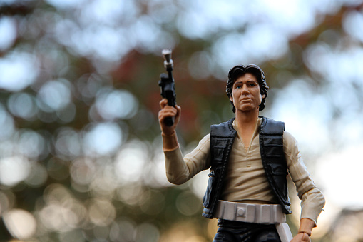 Vancouver, Canada - November 12, 2015: A model of Han Solo, smuggler from the Star Wars film franchise. The toy is part of the Black Series, from Hasbro.