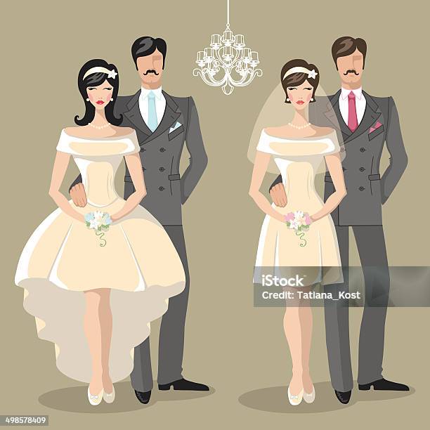 Cute Wedding Set Of Cartoon Couple Bride And Groom Stock Illustration - Download Image Now - Adult, Arts Culture and Entertainment, Beautiful People