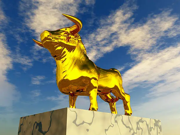 Computer generated 3D illustration with a Golden Calf
