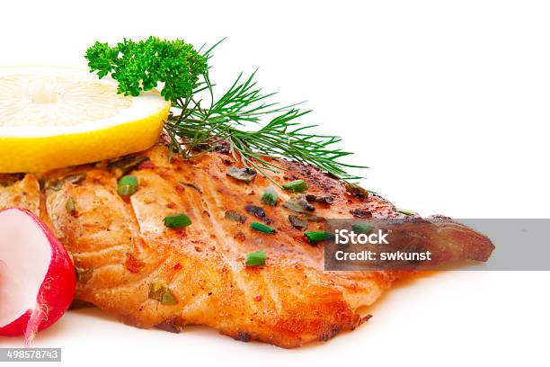 Grilled Salmon Fillet Stock Photo - Download Image Now - Baked, Barbecue - Meal, Barbecue Grill