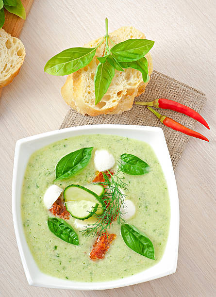 istock Cold cucumber soup with dried tomatoes and mozzarella 498579497