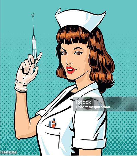 Beautiful Nurse Preparing The Injection Stock Illustration - Download Image Now - Nurse, Vector, Hat