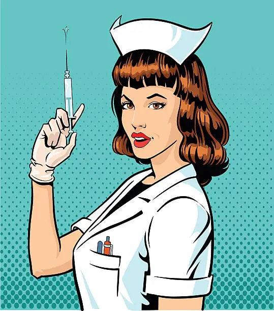 Vector illustration of Beautiful Nurse Preparing the Injection