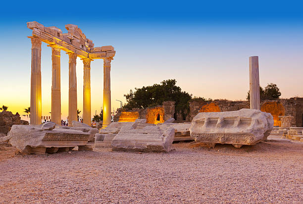 istock Old ruins in Side, Turkey at sunset 498584866