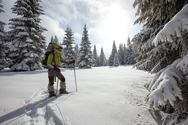 istock Hiker walking in winter Carpathian mountains 498585352