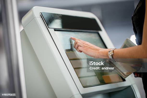 Online Checkin Stock Photo - Download Image Now - Kiosk, Touch Screen, Self Service