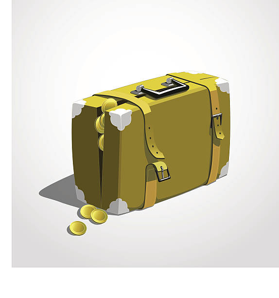 Case full of money 01 Illustration of retro leather suitcase full of golden coins. Vector image, easy editable. pippi stock illustrations