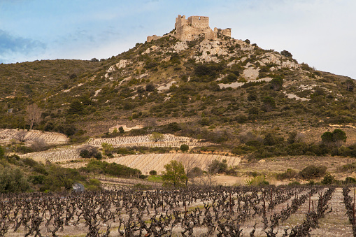 Tuchan, France - April 3, 2015: Chateau Aguilar in Tuchan, France. Built in the 12th-century castle, it is one of the so-called Cathar castles.