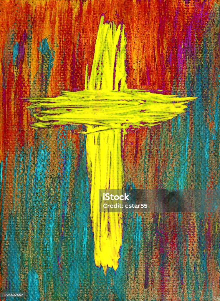 Religiosa: Abstrato amarelo Cruz pintado - Royalty-free Cristianismo Ilustração de stock