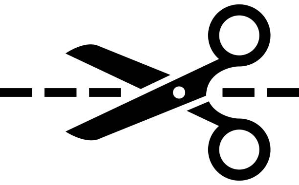 Scissors with cut lines isolated on white