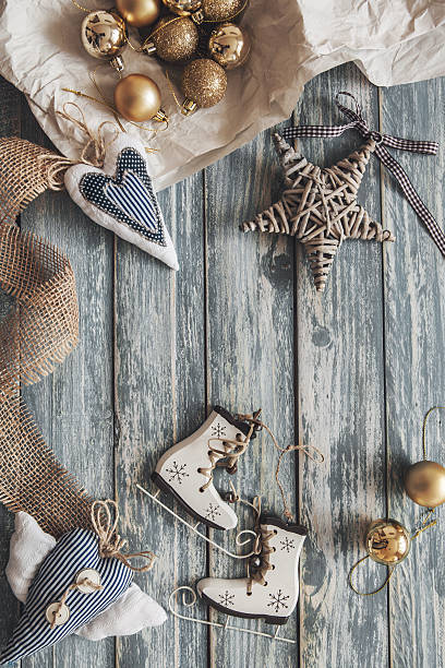 istock Christmas decoration on grunge wooden background 498609358
