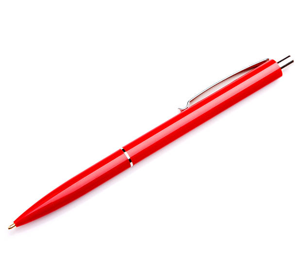 шариковая ручка, изолированные на белом фоне с вырезами - red pen paper document стоковые фото и изображения