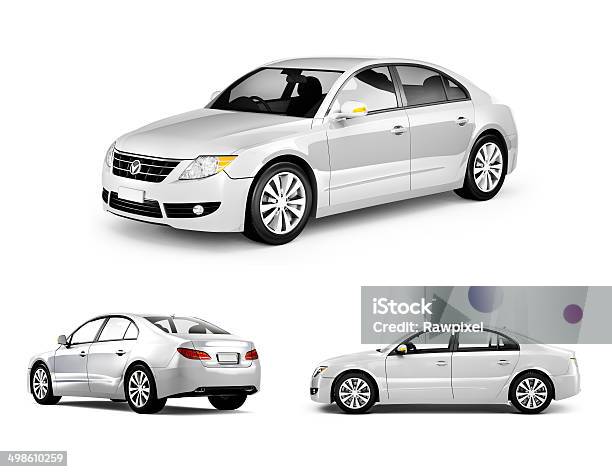 Three Dimensional Image Of White Car Stock Photo - Download Image Now - Car, Cut Out, White Background