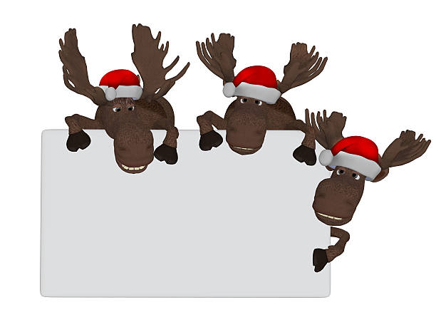 istock funny christmas moose with a blank board 498611052