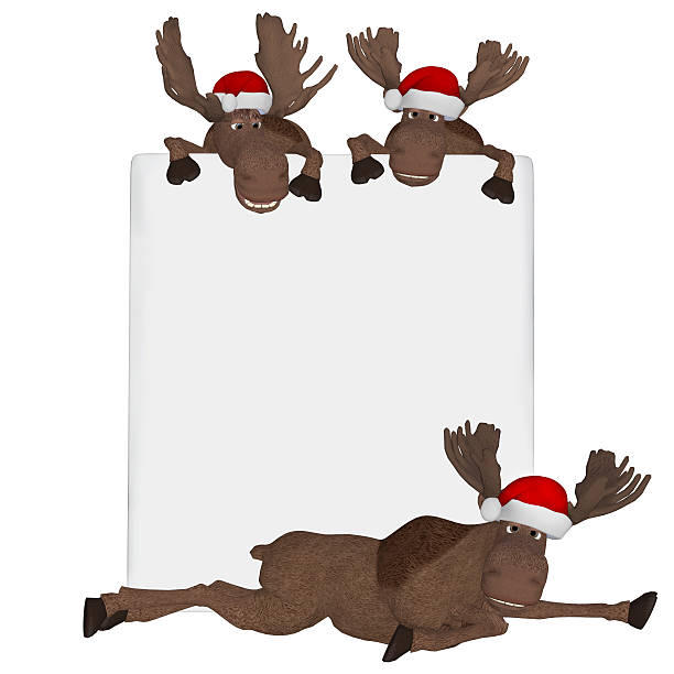 istock cartoon 3d mooses with a blank board, christmas illustration 498611070