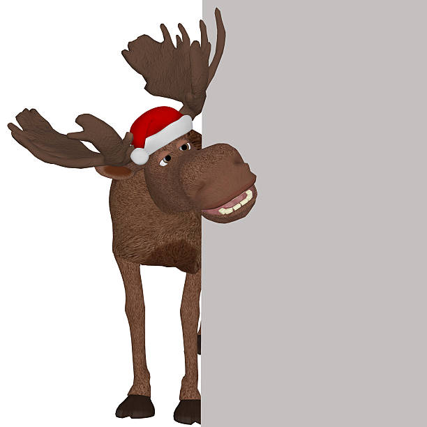 istock Christmas cartoon Moose with a blank board 498611140