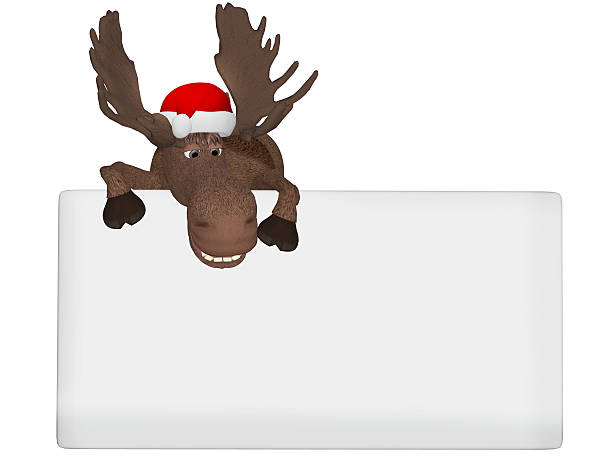 istock cartoon funny moose with a blank board ans christmas hat 498611152