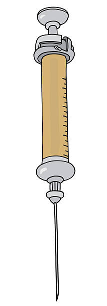 ilustraciones, imágenes clip art, dibujos animados e iconos de stock de old jeringa de vidrio - surgical needle syringe prick injecting