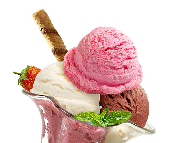 istock Strawberry, vanilla and chocolate ice cream in sundae cup 498612456