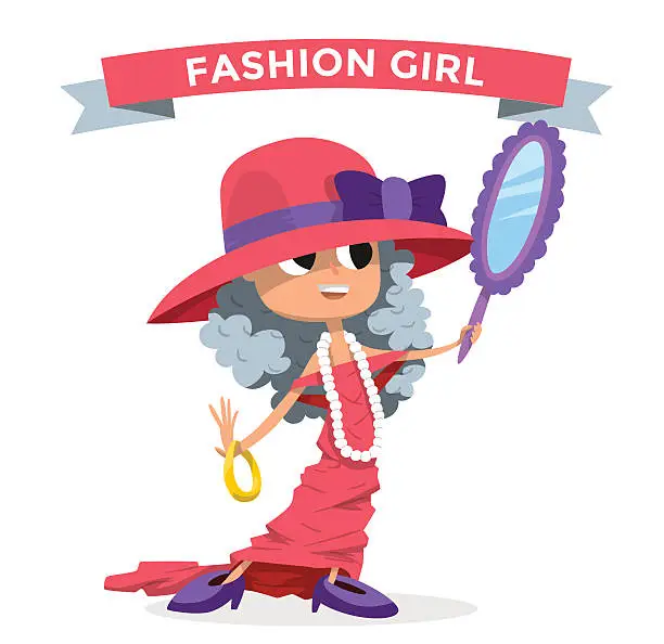 Vector illustration of Cute fashion small girl clothing like mother