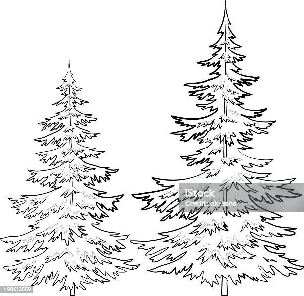 Furtree Contours Stock Illustration - Download Image Now - Black And White, Black Color, Branch - Plant Part