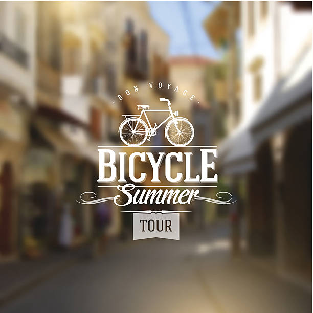 ilustrações, clipart, desenhos animados e ícones de o design tipo com bicicleta silhueta contra um fundo defocused de rua - bicycle sign symbol bicycle lane