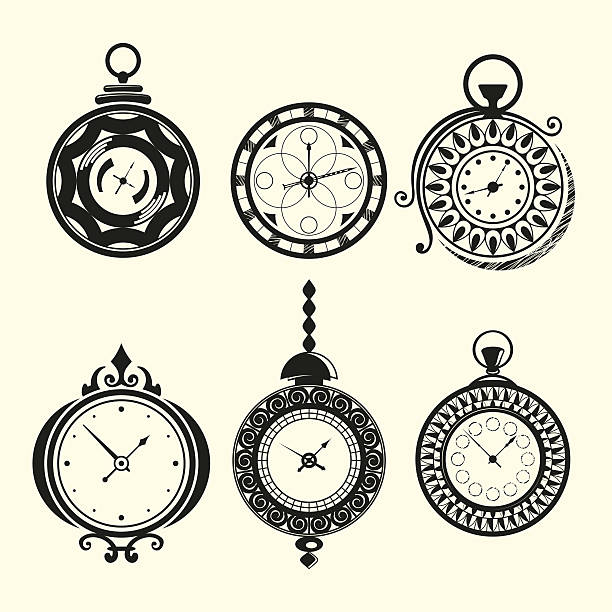 illustrazioni stock, clip art, cartoni animati e icone di tendenza di set di vintage clock - pocket watch watch clock pocket