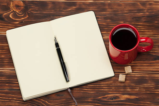istock Blank Open Notepad. Cup Of Coffee. Wooden Background 498614616
