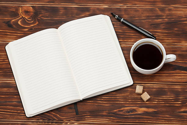 istock Blank Open Notepad. Cup Of Coffee. Wooden Background 498614724