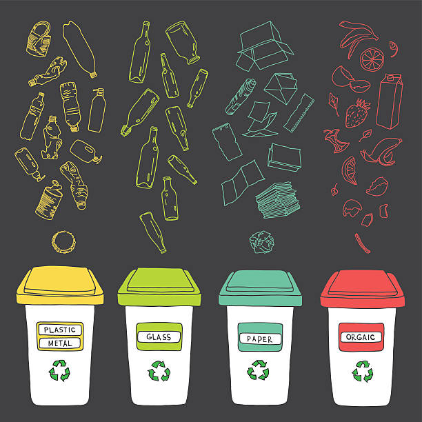 recycelt 6 - recycling newspaper paper bottle stock-grafiken, -clipart, -cartoons und -symbole