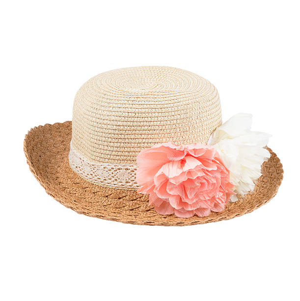 istock Pretty straw hat with flower on white background 498627121