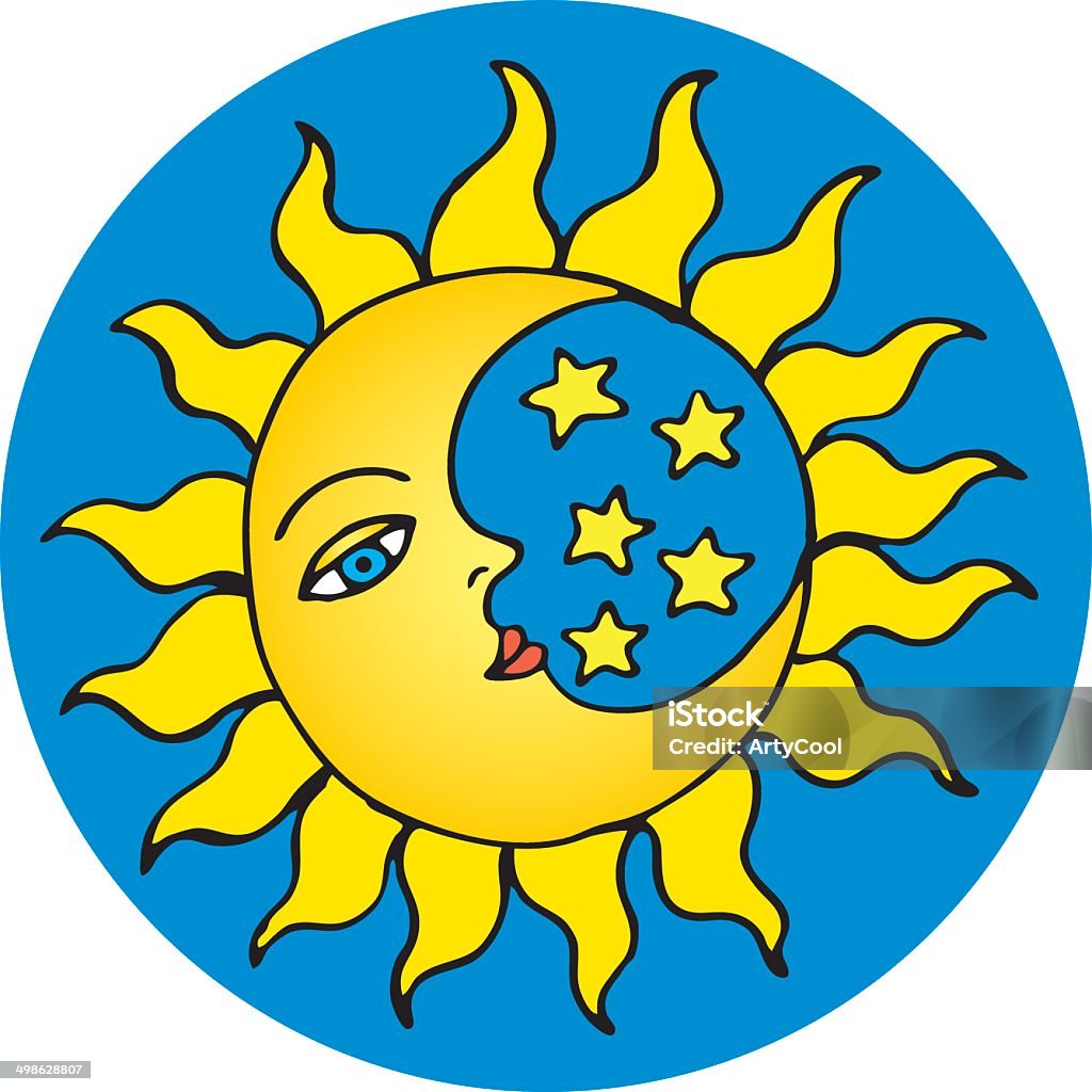 Lune et soleil, des stars - clipart vectoriel de Lumière du soleil libre de droits