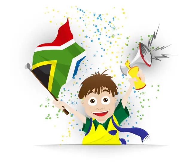 Vector illustration of South Africa Soccer Fan Flag Cartoon