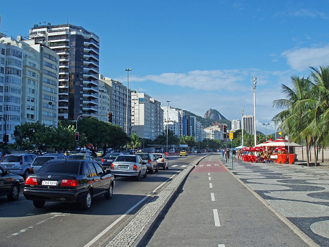 Rio de Janeiro, Brazil - April 4th, 2006 : Cars lined up in three lane on Infante Dom Henrique Avenue on April 4th, 2006 in Rio de Janeiro, Brazil.