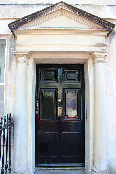 istock Image of black front door on Georgian house, Bath stone 498631723
