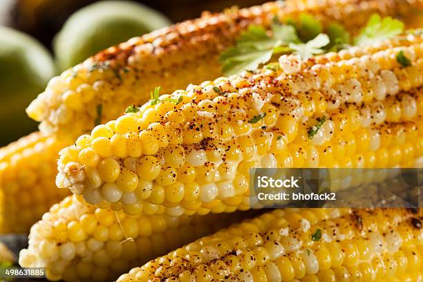 Delicious Grilled Mexican Corn Stock Photo - Download Image Now - Barbecue - Meal, Butter, Chilli Powder