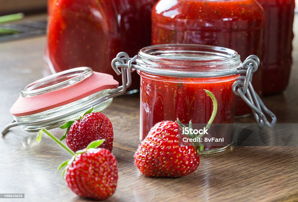 Strawberry jam cooking finished jam in jars Strawberry jam cooking finished jam in jars. Breakfast Stock Photo
